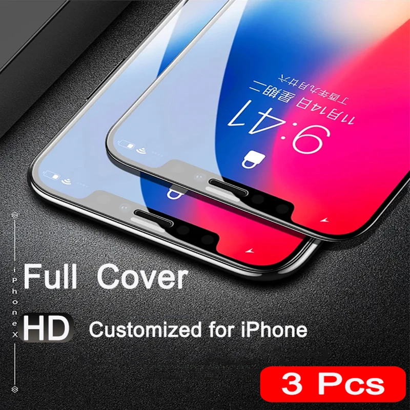 

3Pcs Intensifies Full Cover Protective Glass For iPhone 12 11 11 Pro Max Tempered Glass Film For iPhone X XS XR 6 6s 7 8 Plus