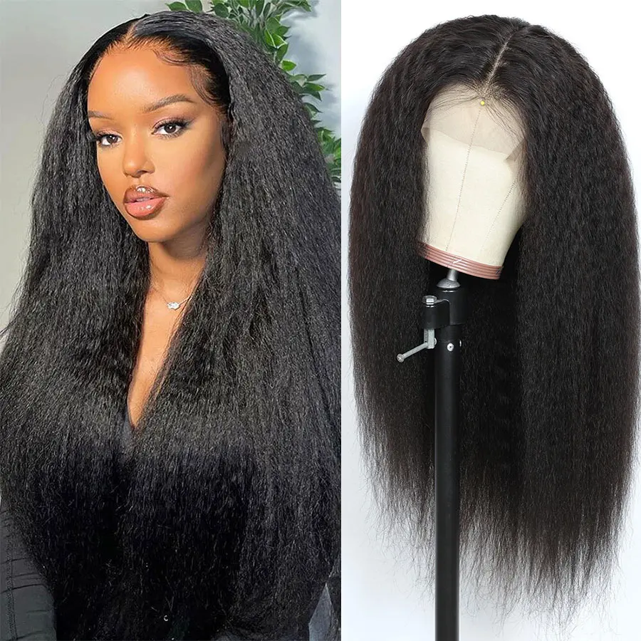 

Richgirl Kinky Straight Wig Brazilian Full Glueless Remy Human Hair Wigs Tpart Yaki Lace Front Wig Pre Plucked With Baby Hair
