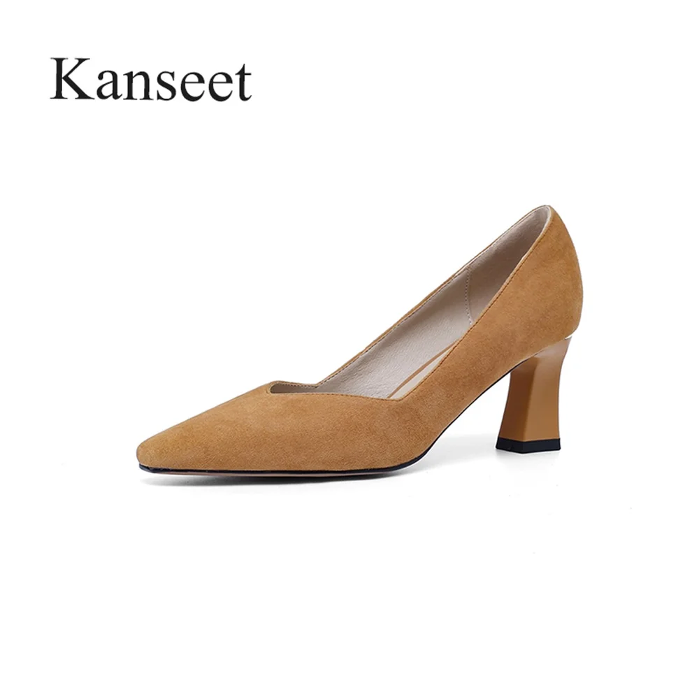 

Kanseet Genuine Leather 2021 New Woman Pumps Spring Autumn Concise Office Lady Black Daily Shoes Shallow Elegant High Heels Shoe
