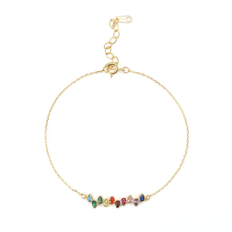

Rainbow Colored Zircon 925 Silver Jewelry Charm Bracelet Bijoux Minimalism Bangles Vintage Boho Joyas Silver Bangles For Women