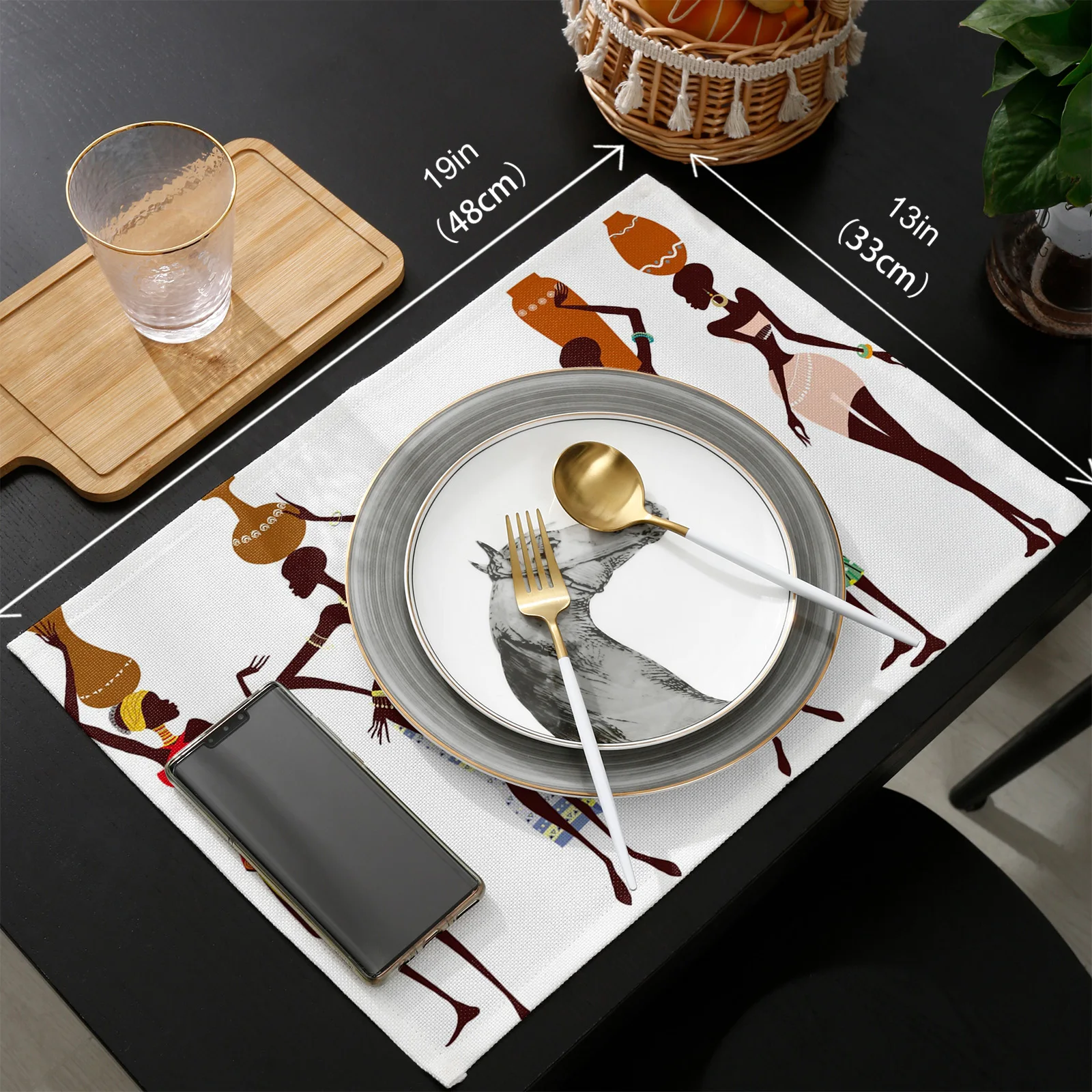 

African Women Bottle Ethnic Table Runner and Placemats Set Wedding Table Decoration Table Runner for Kitchen Dining
