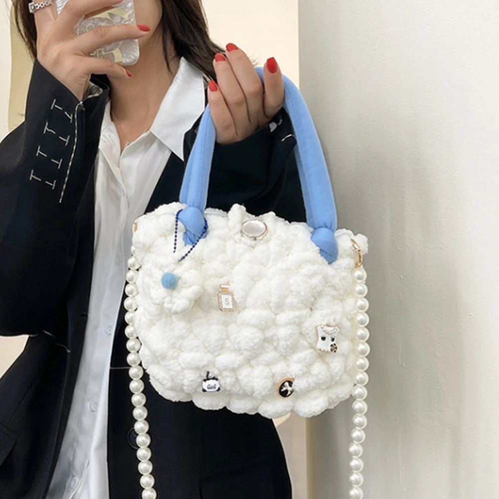 

Thick Rope Crochet Women Handbag Handmade Woven Crossbody Bags for Women Luxury Milk Cotton Knitting Shoulder Bag Female Tote