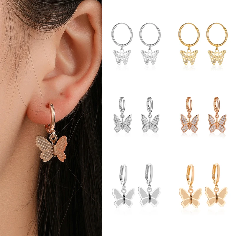 

Fashion Butterfly Pendant Zircon Earrings For Women Girls Crystal Classic Design Insect Stud Ear Jewelry Birthday Gifts