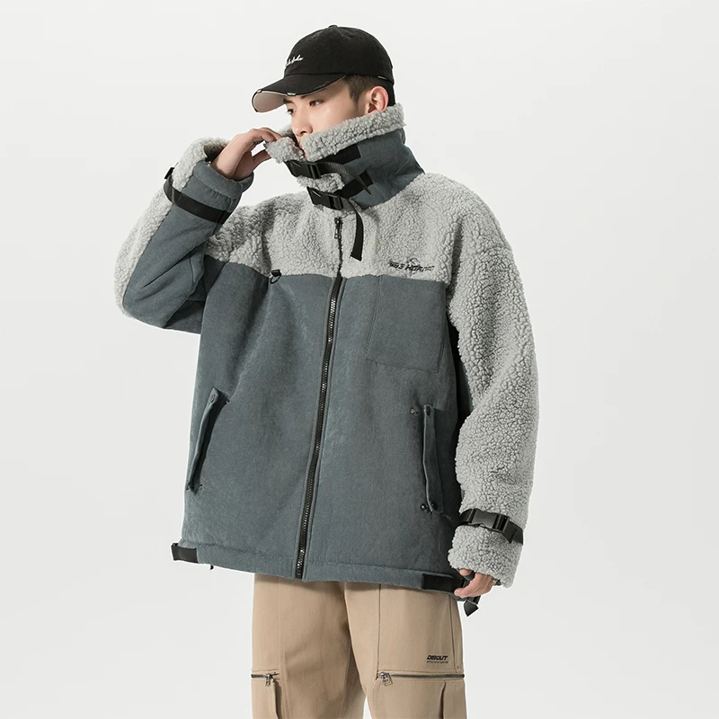 

Winter New Men Fashion Outwear Loose Warm Parkas Jacket Coat Men Lamb wool Thick Splicing Jacket Parka Men