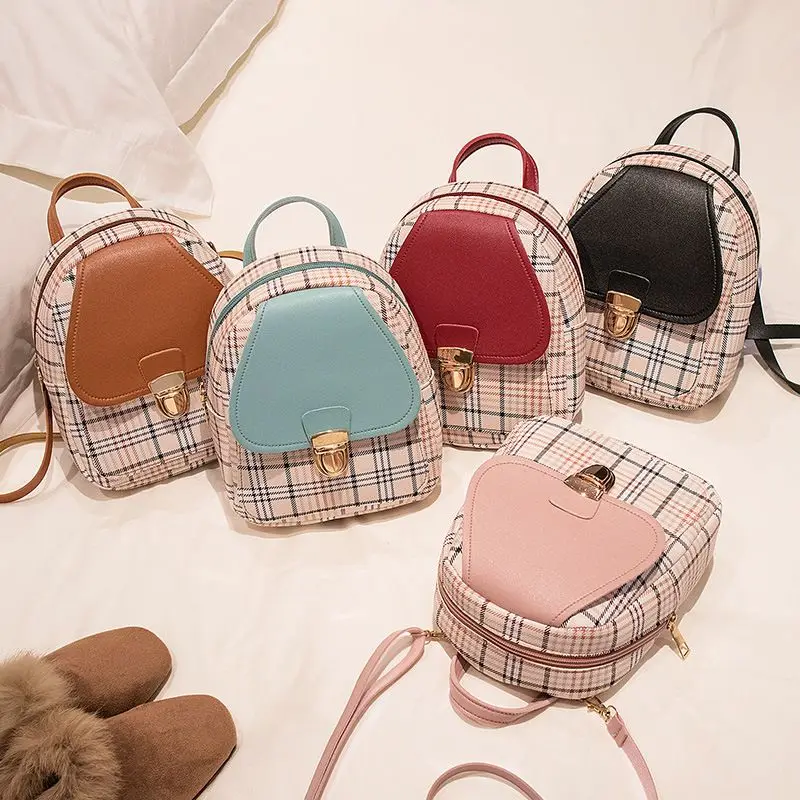 

OkoLive SB0018 New Pu Women's Bag Mesh Gril Backpack Contrast Color Handbag Single Shoulder Diagonal Cross Phone Postman Bag