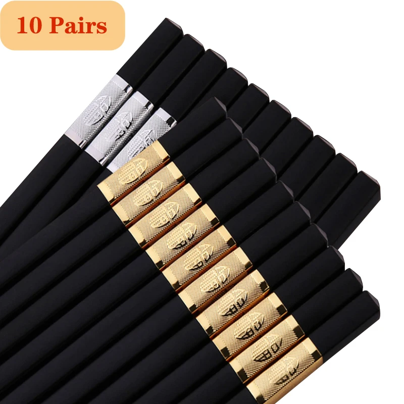 

10Pairs 24/27cm Chopsticks Non-slip Food Stick Food Grade Plastic + Alloy Clip Sushi Hot Pot Chopsticks Reusable Tableware Gift