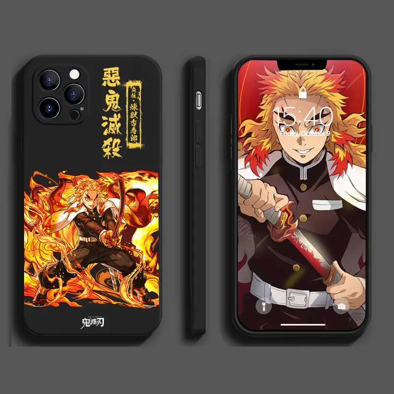 

The New Cartoon Demon Slayer Phone Case for IPhone 11 12pro Max Mini 7 8plus SE2020 XS XR X Liquid Silica Gel Soft Cover