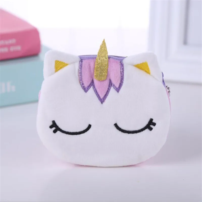 

Cartoon Soft Plush Unicorn Cartoon Women Coin Purse Mini Oval Zipper Girl Coin Wallet USB Cable Headset Bag Card Holder