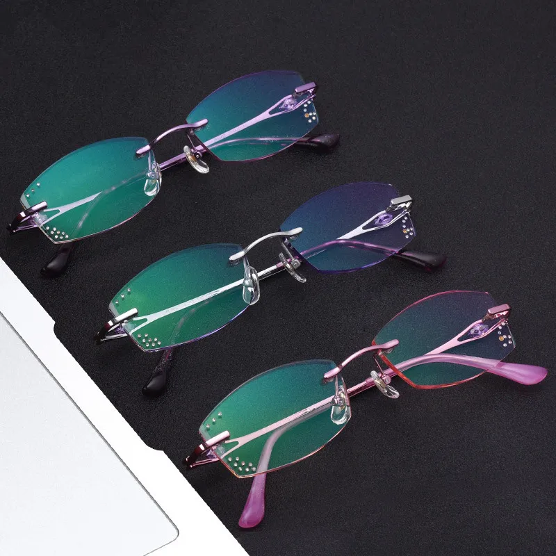 Очки по рецепту женские модные Очаровательные очки без оправы с бриллиантами