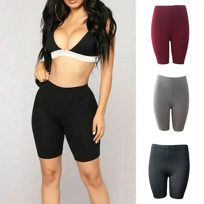 

Sexy Women Shorts Summer Solid Color Half High Waist Skinny Stretch Biker Shorts Fitness Short Trousers Sports Shorts