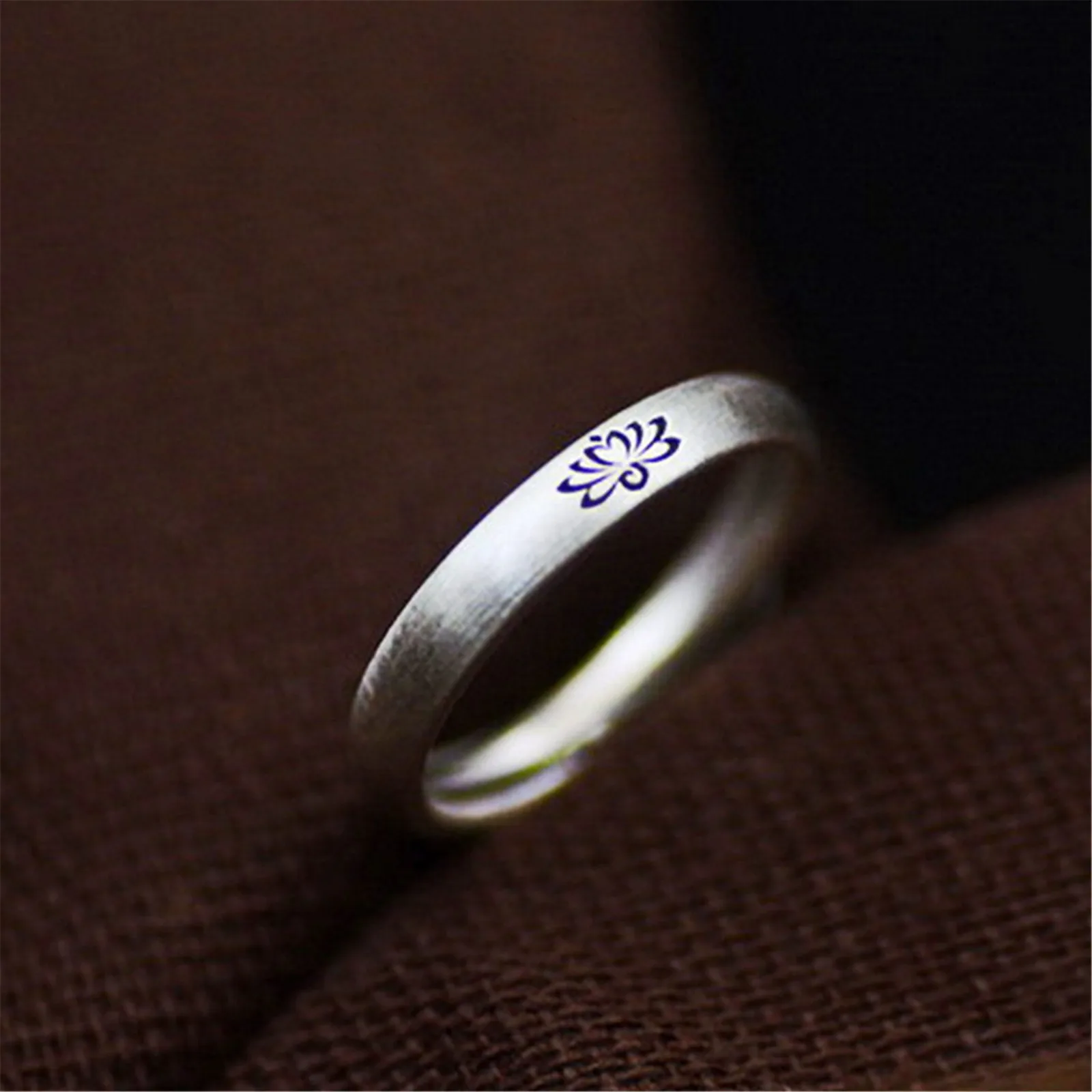 

Lotus Flower Ring Sterling Silver 925 for Women Resizable Open Matte Simple Small Little Finger Rings Retro Vintage Style