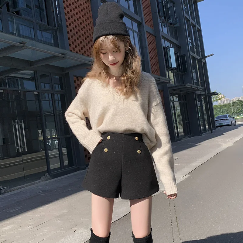 Женские шорты с высокой талией широкими штанинами | Женская одежда