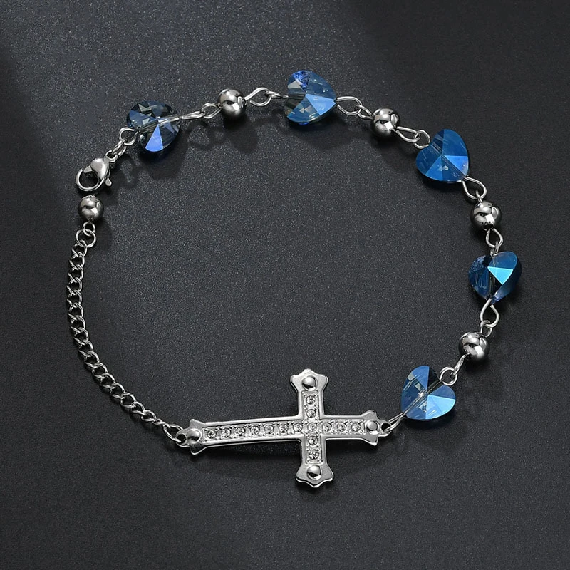 Роскошные 316L сталь Регулируемая Креста Девы браслет Mary шарик CZ хрустальное
