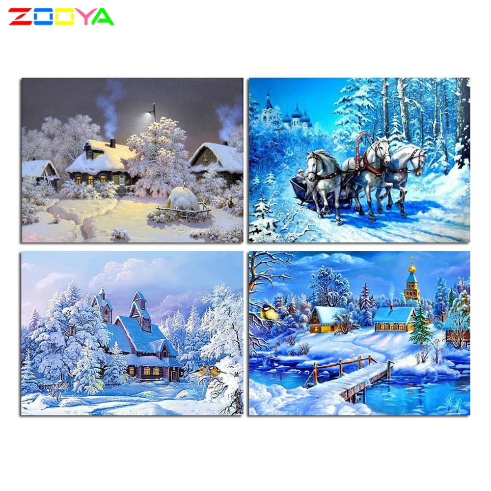 Zooya Diy 5D алмазная картина Снежный пейзаж Алмазная вышивка зимняя полная дрель Алмазная мозаика Стразы картина подарки Rf465