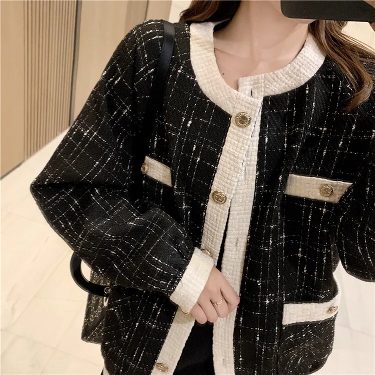 Cech tweed coat women clothes midi Elegant Slim Long Sleeve Plaid Coat Female Vintage jacket autumn winter coat ladies tops