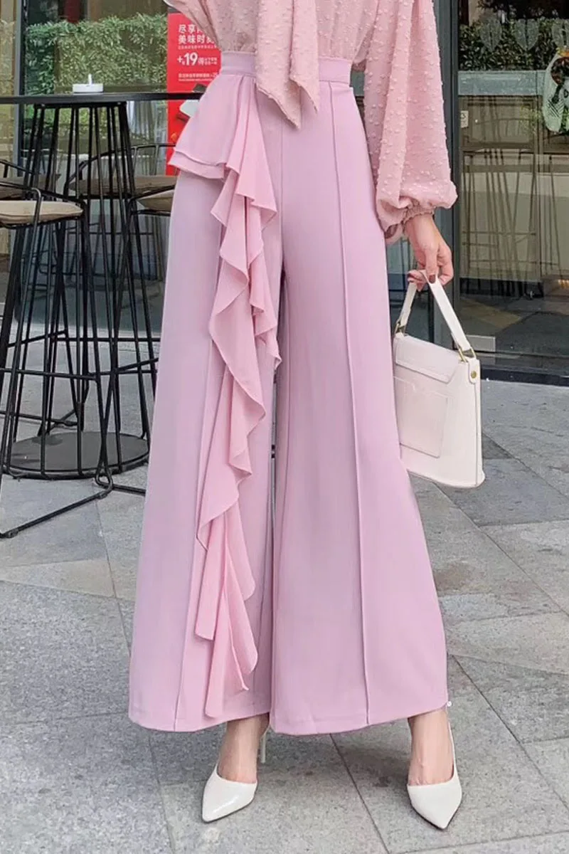 

Fairy Ruffled Wide-Leg Pants 2021 Summer New Temperament Wild High Waist Pants Loose Straight Trousers Women's Commuting Wear