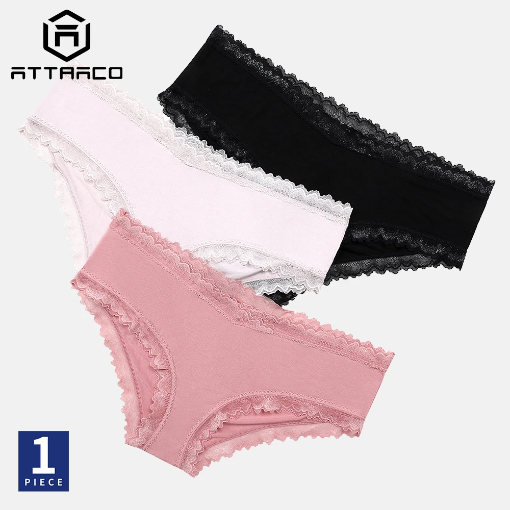 

ATTRACO для женщин размера плюс, нижнее белье трусы 1 комплект одежды из мягкого хлопка плавки на талии средней высоты с кружевной отделкой комф...