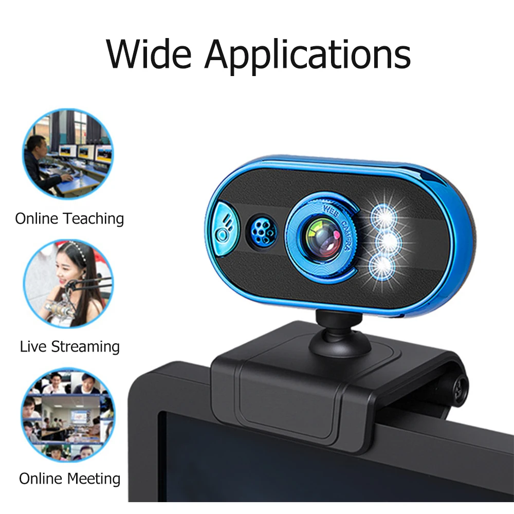 

480P USB Webcam Manual Focus PC Web Camera Built-in Microphone with LED Fill Lights Computer Camera for Online Meeting Teaching