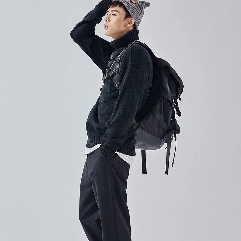 Свитер мужской вязаный с высоким воротом винтажный шерстяной пуловер оверсайз