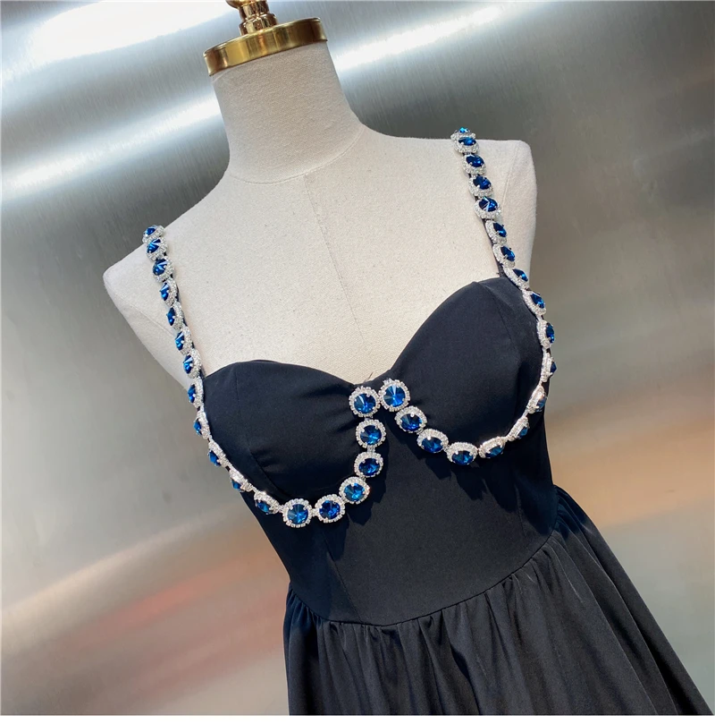 

High Quality Women Summer Elegant Temperament Ladies Sexy Western Diamond Sling Dress
