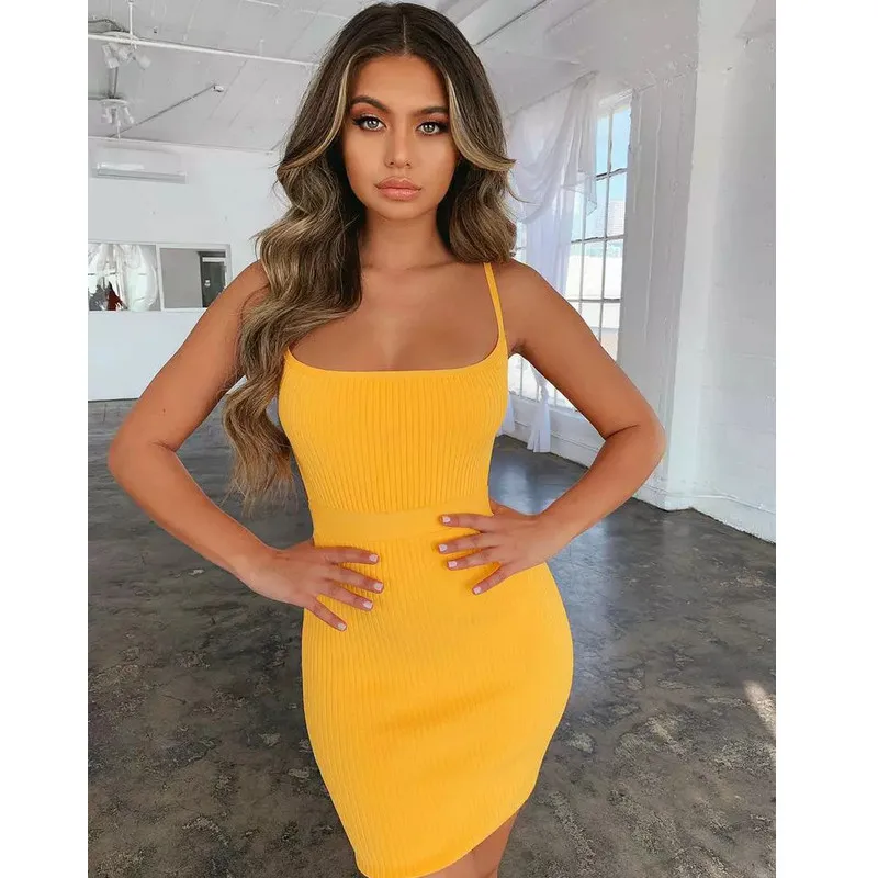 Женское Бандажное Короткое мини платье без рукавов облегающее с