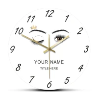 eyelashes extensions beauty salon studio custom wall clock lashes girl wink eye crown eyebrows makeup art personalized clock