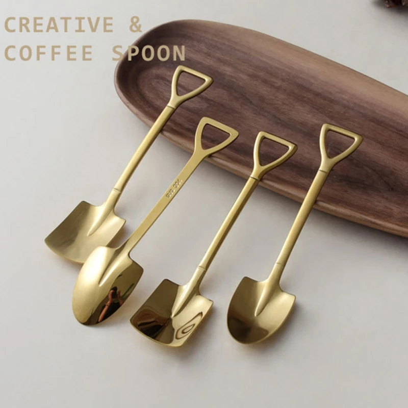 Новая ложка для мороженого и кофе в форме лопаты из нержавеющей стали длинная