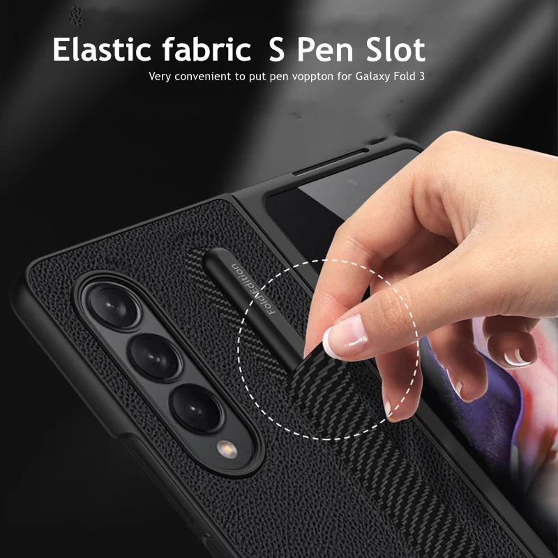 for samsung galaxy z fold 3 leather case with s pen slot full protection hard cover for galaxy z fold3 5g with pen holder no pen free global shipping