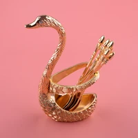 7pcs gold swan shape holder ice cream coffee tea spoon fruit cake dessert fork organizer stylish