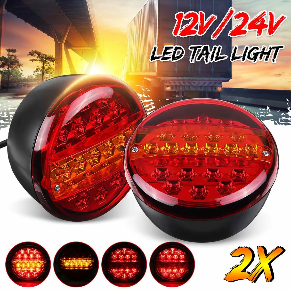 

2pcs 20 LED 12V 24V Universial Car Truck Tail Light Rear Stop Indicator Brake Light Signal Lamp Trailer Caravan Van Lorry Bus