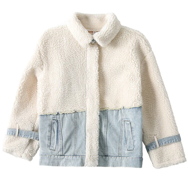 

FNOCE 2020 winter new women's jean jackets fashion trends casual youth denim patchwork long sleeve loose slim warm coats