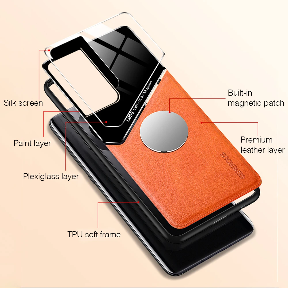 

s21 ultra case leather texture car magnetic holder phone case for samsung galaxy s 21 ultra plus silicone frame shockproof coque