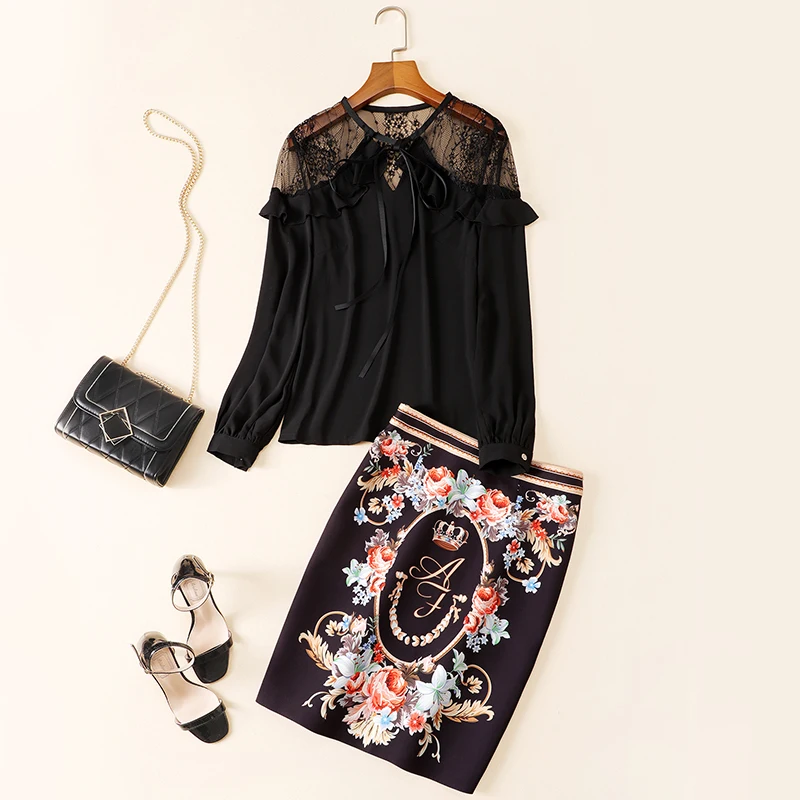 

Комплект из двух предметов, Женский шифоновый топ и облегающая юбка