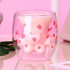 Чашка с кошачьими когтями, розовая Сакура, лимитированная серия, фиолетовая, кошачья царапина, милая двойная прозрачная стеклянная чашка с защитой от ожогов