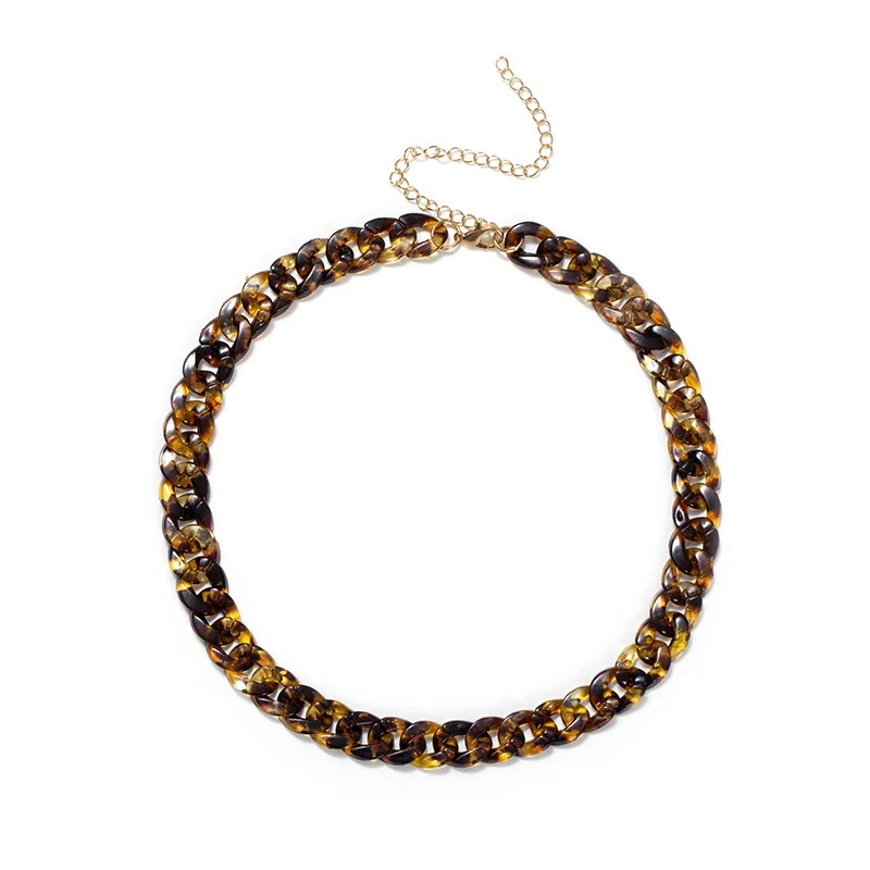 

Bohemia Acrylic Chain Necklace Leopard Printed Glass Acrylic Thick Chain Choker Necklace For Women Statement Jewelry Set Gift