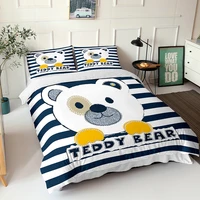 striped comforter duvet cover teddy bear print bedroom bedding linen fabic home textiles king queen size bed clothes