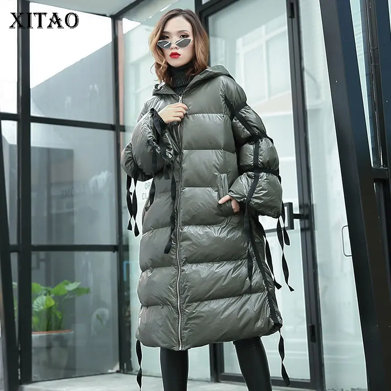 Женская парка с капюшоном XITAO зимняя однотонная длинным рукавом А силуэта в