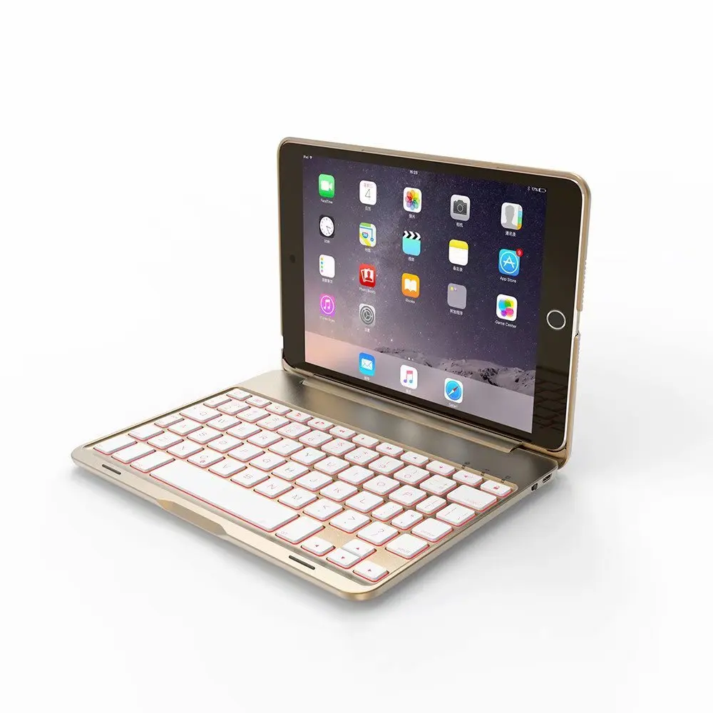

Smart Sleep Wake Up Tablet Case for IPad Mini 1 2 3 7.9" Aluminium Alloy Bluetooth Wireless Keyboard Has 7 Color Backlight+pen