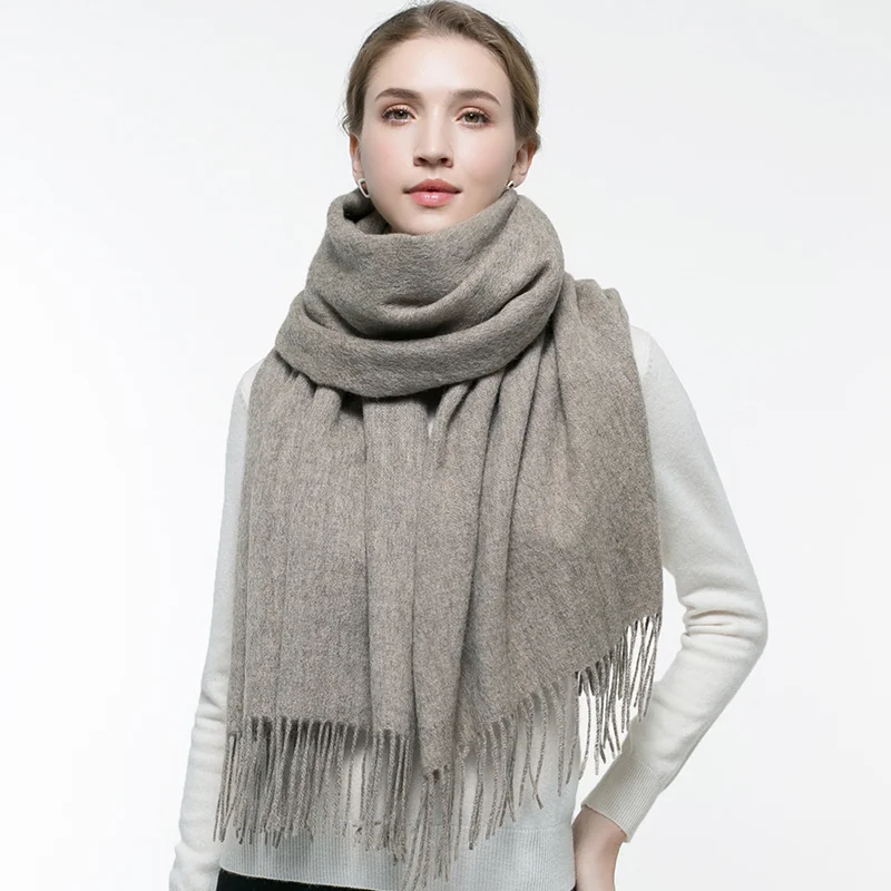 Wither Pure Wool Scarf Women Brand Thicken Warm Echarpe Wraps for Ladies Foulard Femme Solid Camel Merino Wool Scarves - Цвет: Brown Coffee
