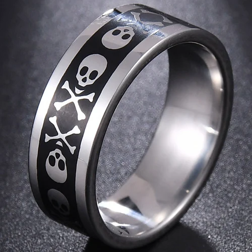 8MM SkullRing Ювелирные изделия MeMolissa, Ретро стиль, нержавеющая сталь, татуировка дракона, мужское кольцо для мужчин, серебро, черный цвет, широкие кольца в стиле панк - Цвет основного камня: 8MM SkullRing