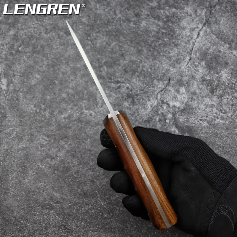 Нож для охоты LENGREN с деревянной рукоятью, тактический нож для выживания, фиксированный острый прямой лезвие североамериканского типа.