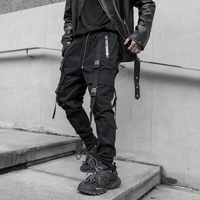 new side zipper pockets darkly style ribbons hip hop mens cargo sweatpants joggers trousers fashion full length pencil pants