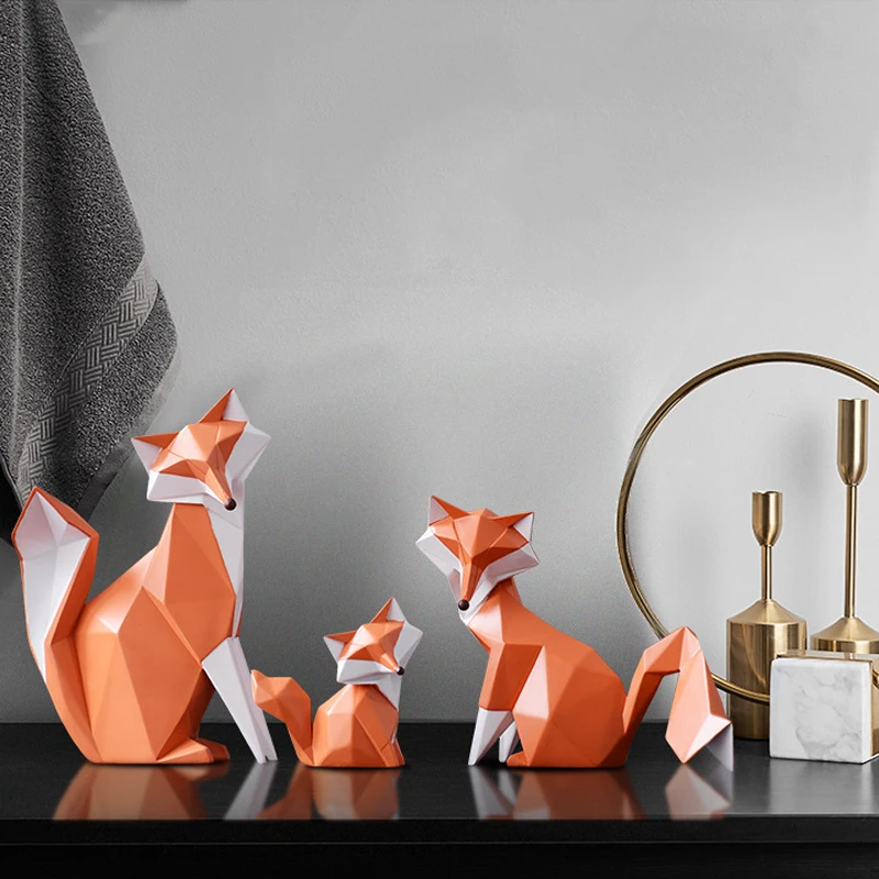 

Современная Абстрактная Геометрическая фигурка оранжевой лисы, статуэтка животного из смолы, настольное украшение для офиса, дома, ремесло