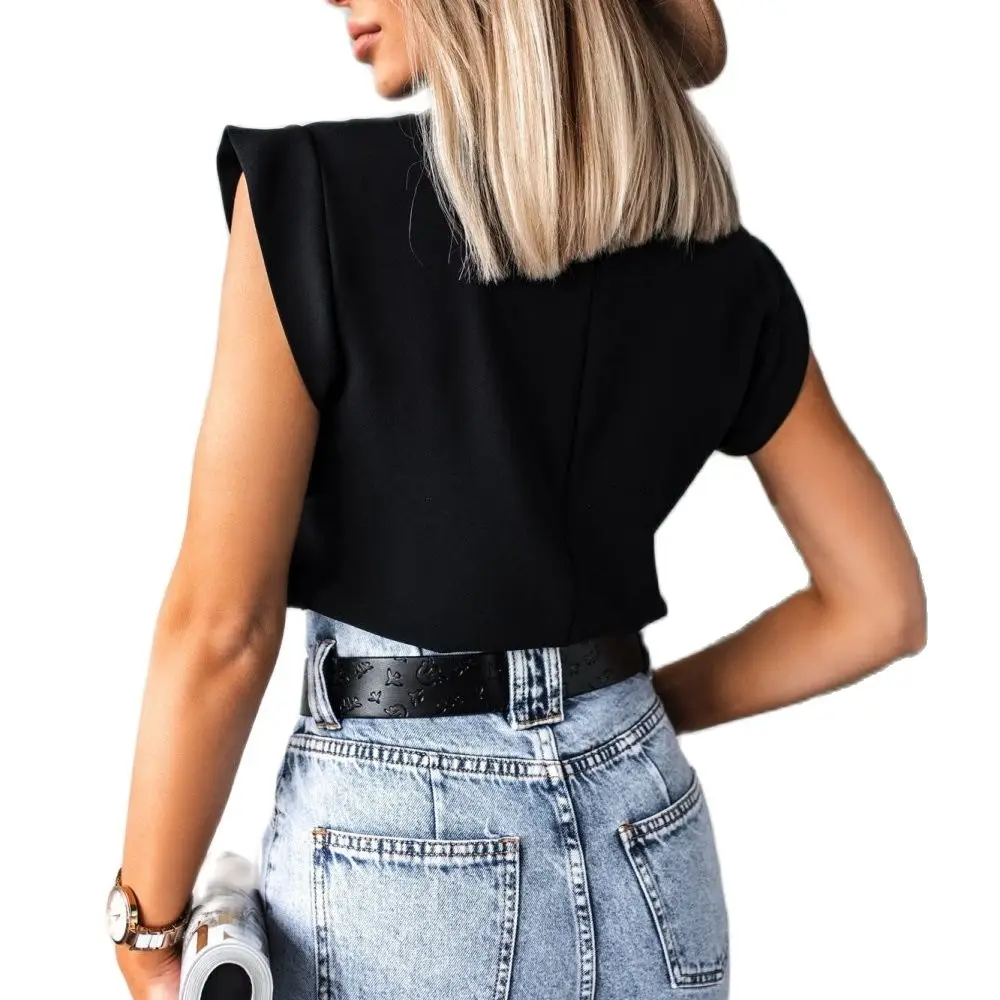 

Summer 2021 Women's Fashion Patchwork Short Sleeve Solid Color Top Elegant Office T-Shirt