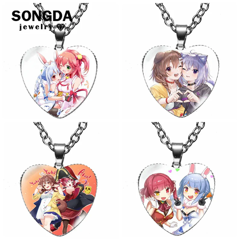 

Hololive Vtuber Necklace Inugami Korone Shirakami Fubuki Usada Pekora Minato Aqua Heart Pendant Glass Girls Metal Chain Jewelry