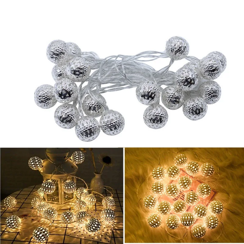 

LED Globe String Lights Decorative Moroccan Orb Silver Metal Balls Battery USB Powered Indoor Outdoor Decoration for Christmas