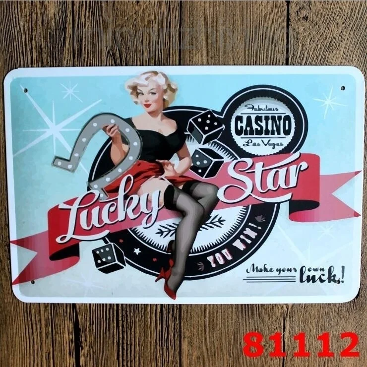 Металлическая открытка Lucky Star Pin Up жестяная металлическая фотооткрытка значок