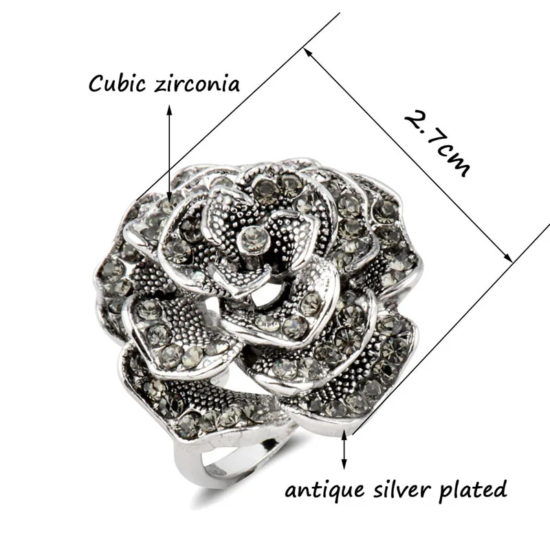 

SINLEERY Punk Solid Black Stones Rose Flower Finger Rings Size 7 8 9 10 Women Fashion Jewelry 2021 JZ194 SSK