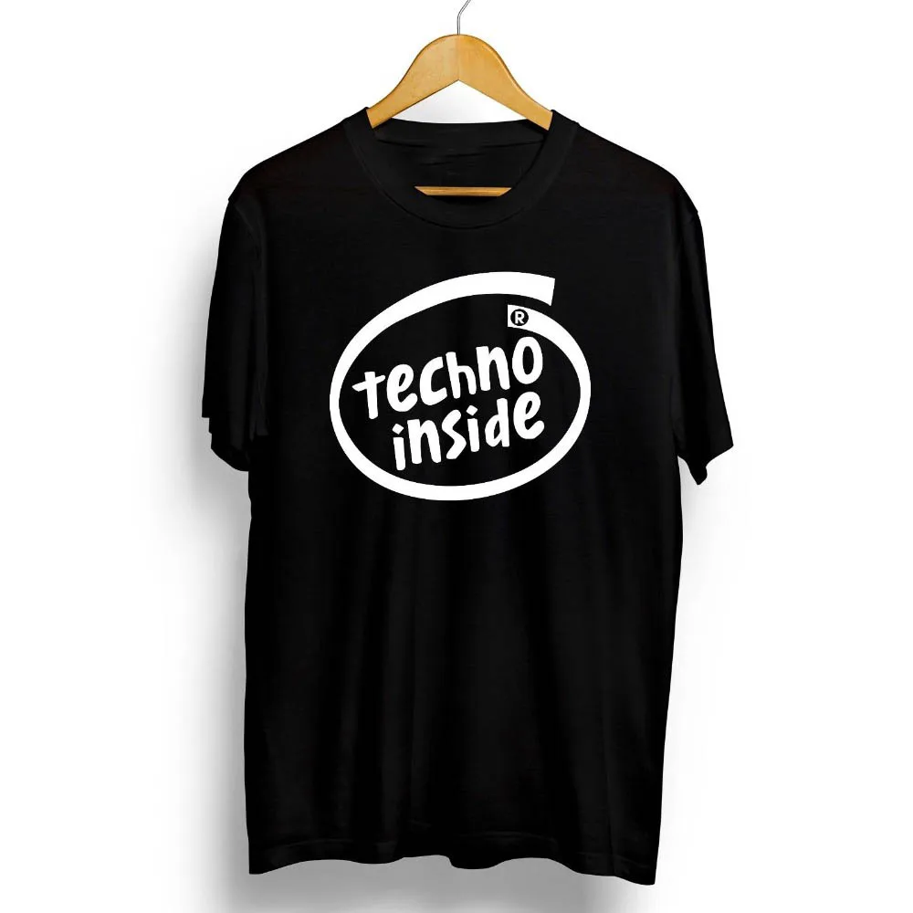 Мужская футболка с графическим принтом Techno Inside черная забавным музыкальным