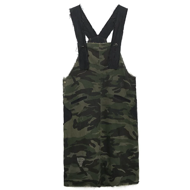 

Camouflage Spaghetti Strap Denim Dress Women Spring Autumn Casual Loose Sleeveless Overalls Dresses Lady Large Size Midi Dresses